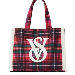 NEW! Victoria Secret Holiday Plaid Tote Set Limited Edition